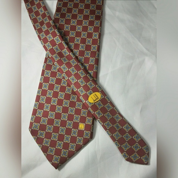 Dunhill Tie Geometric Maroon Burgundy - Picture 3 of 5